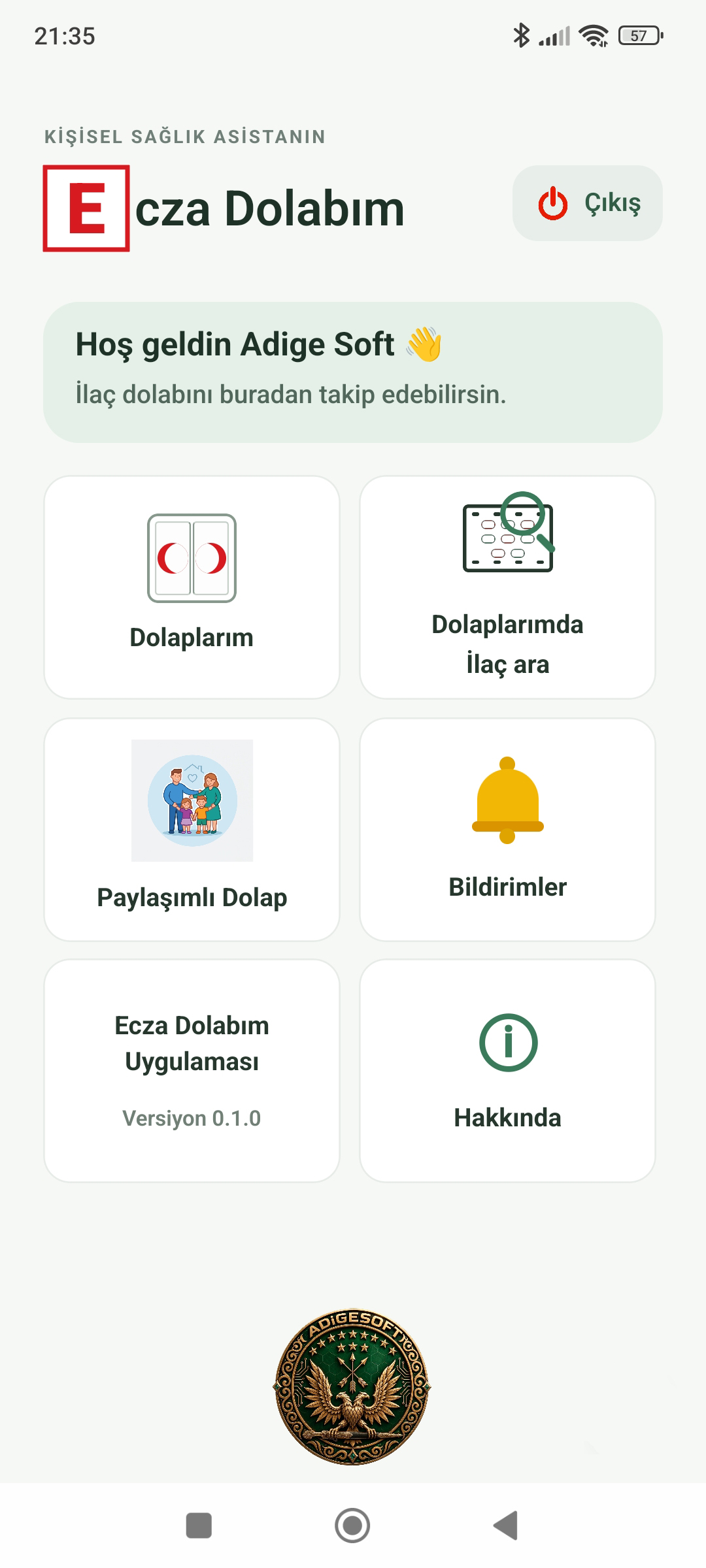 Ecza Dolabım uygulamasının menü ekranı